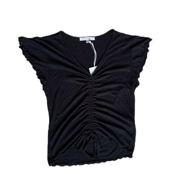 Antistar ruffle short sleeve ruched crop top black Small - Picture 3 of 15